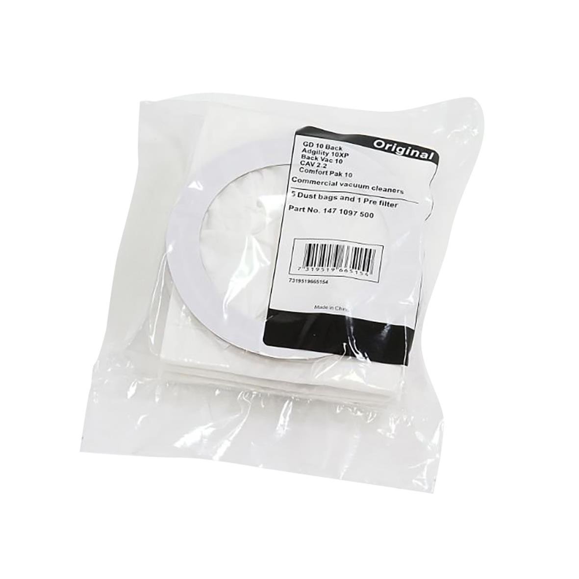Dammsugarpåse Nilfisk GD10 i plastpåse med etikett
