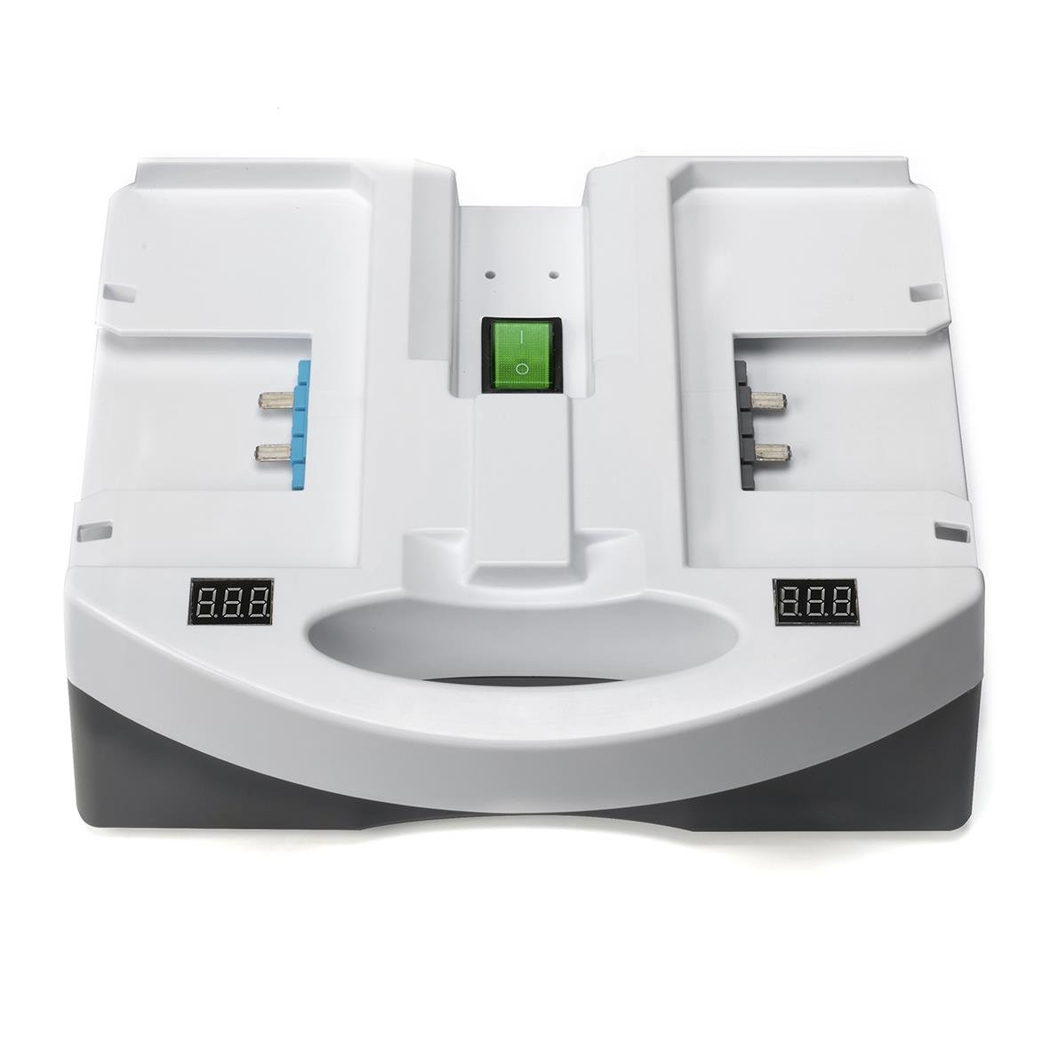 Batteriladdare I-Charge 2 EU i vitt och grått med digitala display och ladduttag