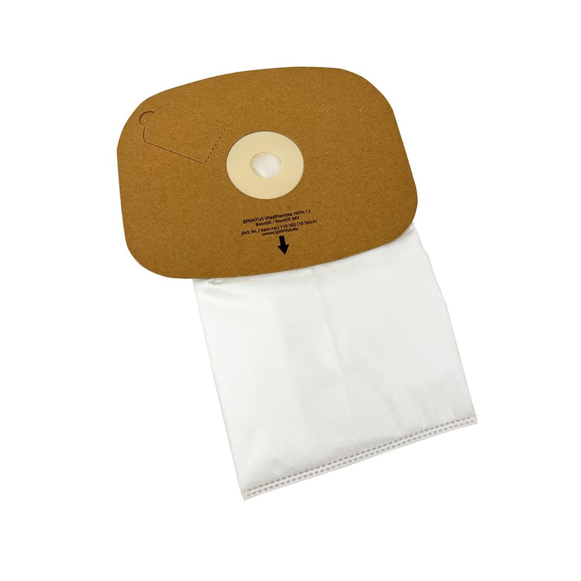 Dammsugarpåse Sprintus Fleece Hepa 13 med brun kartong och vit påse
