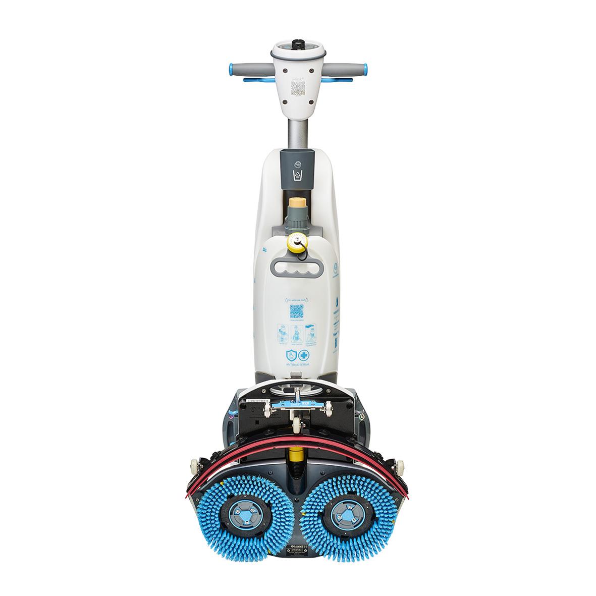 Kombiskurmaskin i-Mop XL Pro med två blå borstar och styrstång