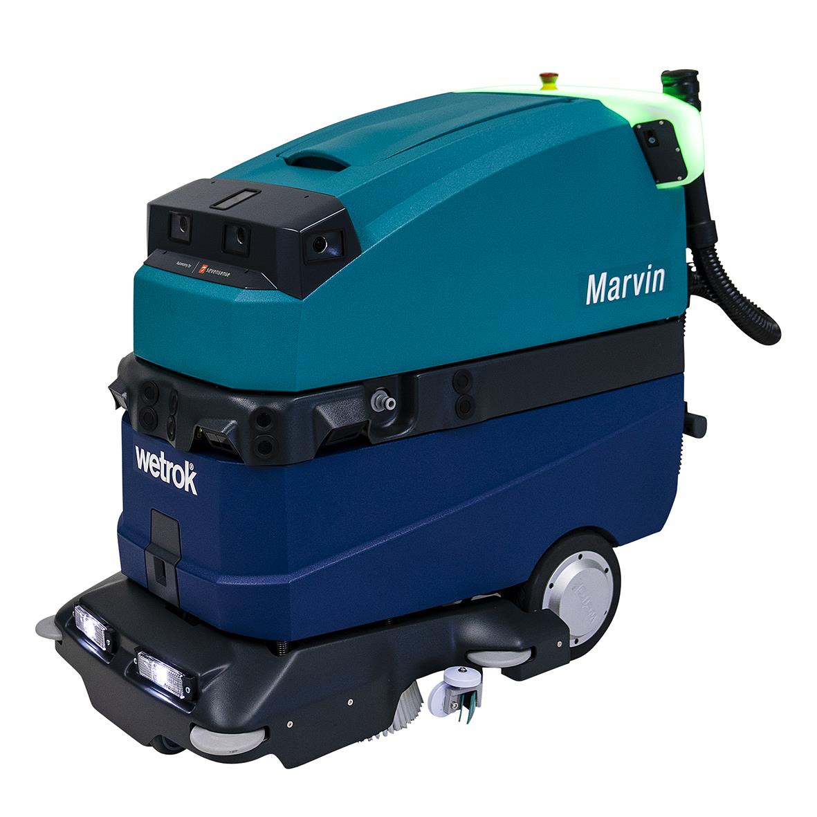 Kombiskurmaskin Wetrok Robomatic Marvin i blå och grön färg