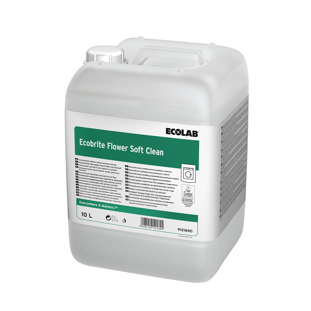 Stor 10L behållare med Ecolab Ecobrite Flower Soft Clean, oparfymerad sköljmedel