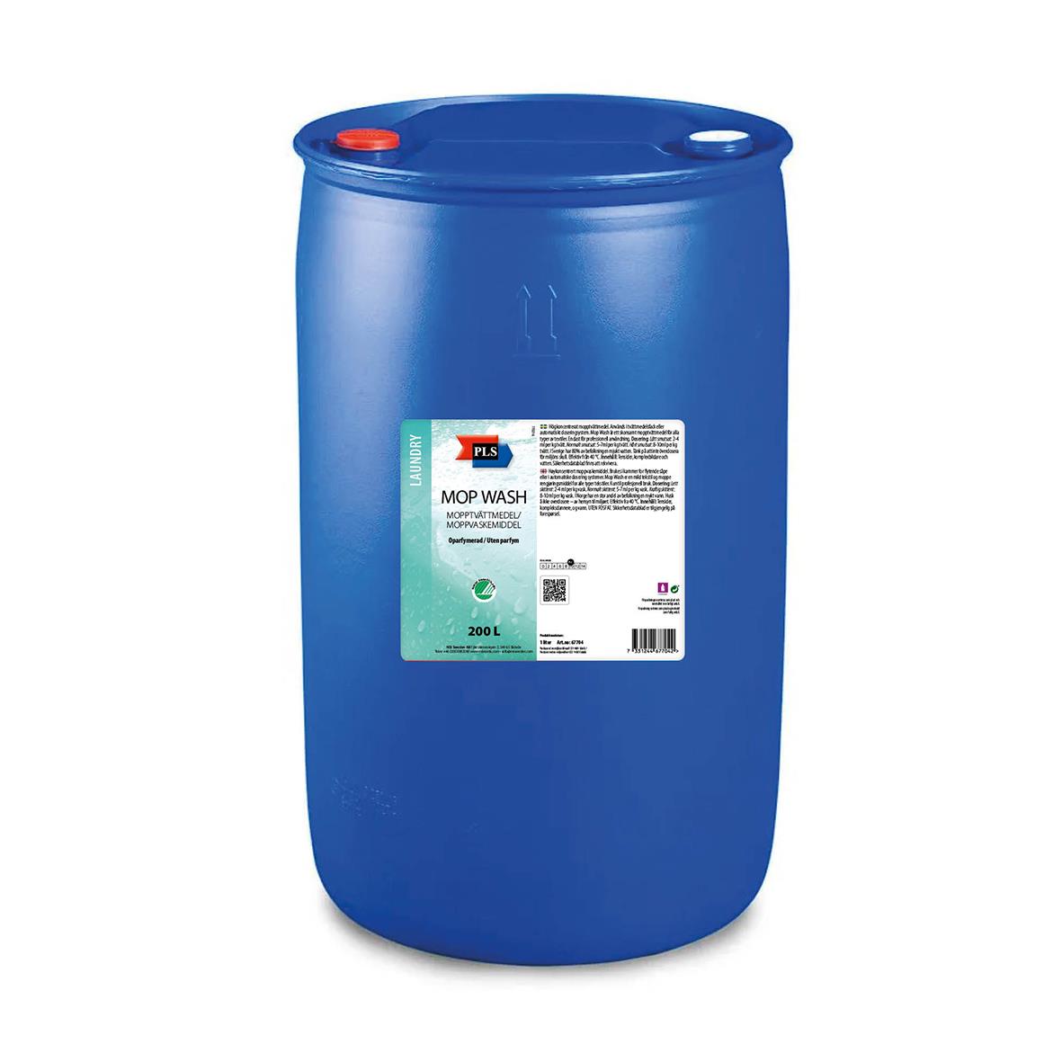 Blå 200L plastdunk med mopptvättmedel PLS Mop Wash Oparfymerad