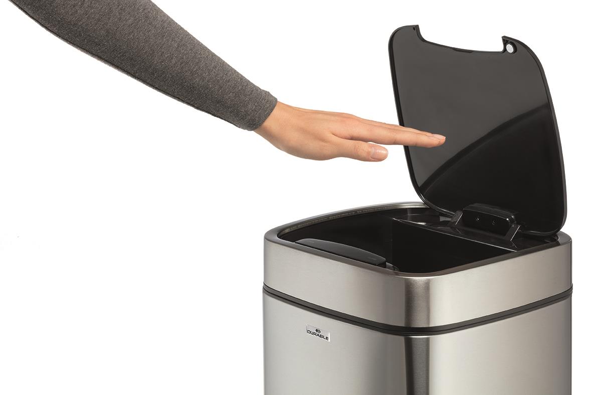 Papperskorg Durable No Touch Sensorstyrd i silver, 21L, öppnas med handrörelse