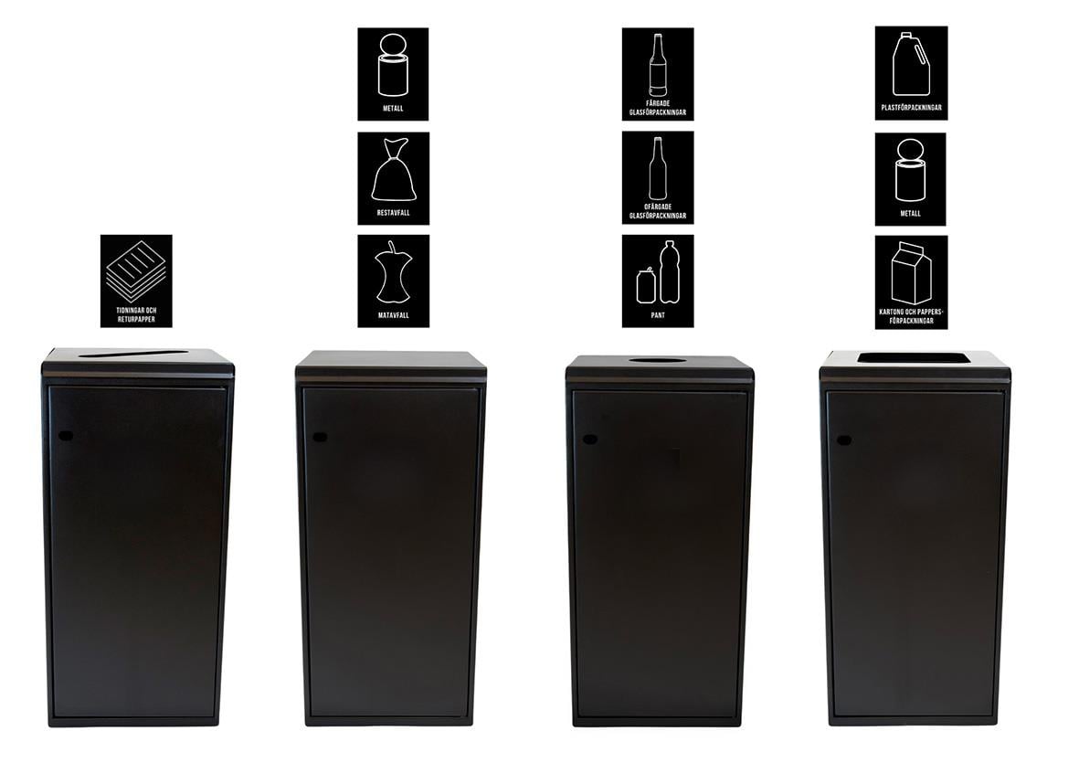 Sorteringskärl med lock och kvadratiskt hål, 125L, för olika avfallstyper
