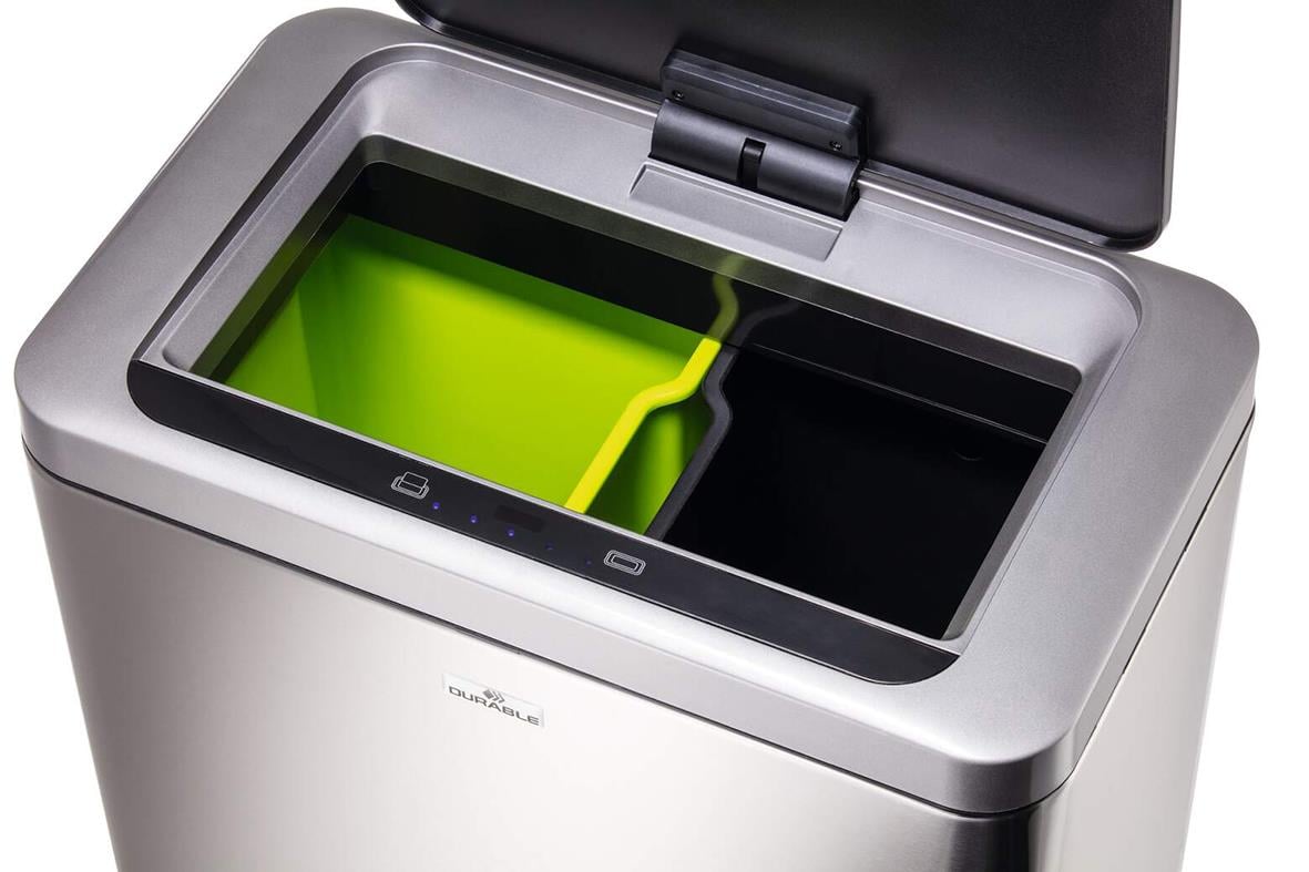 Dubbla papperskorg Durable No Touch Sensorstyrd Duo Silver 2x20L