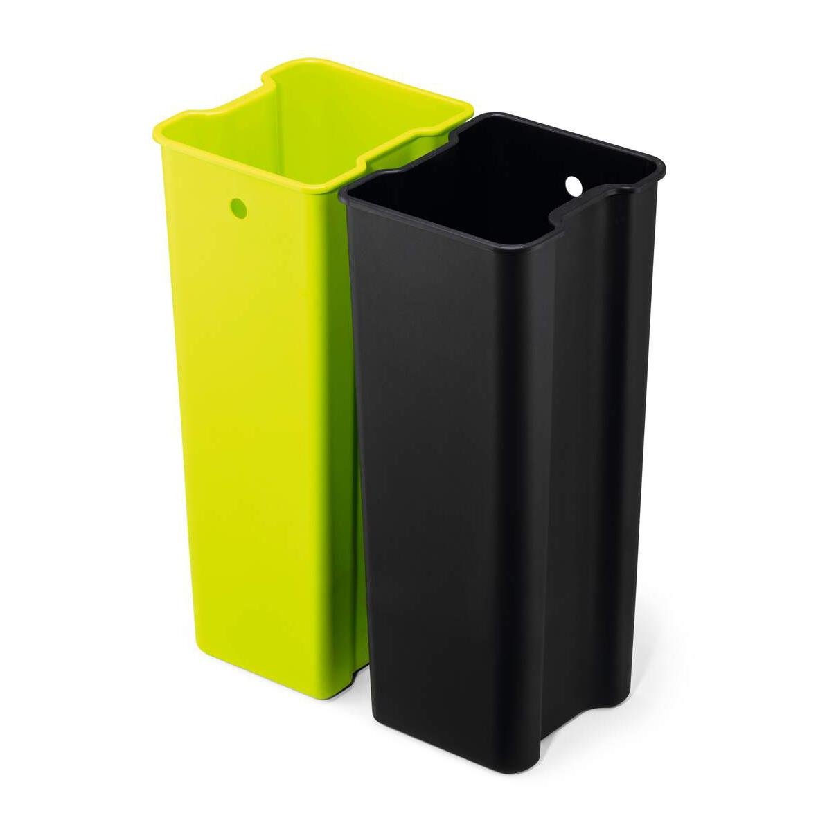 Två papperskorgar Durable No Touch Sensorstyrd Duo i silver och lime grönt, 2x20L