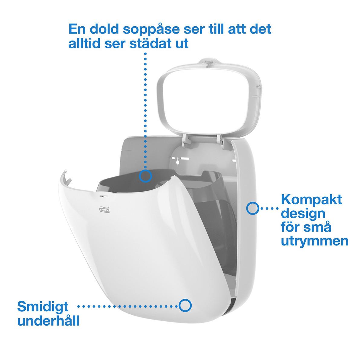 Vit papperskorg Tork B2 20L med kompakt design och smidigt underhåll