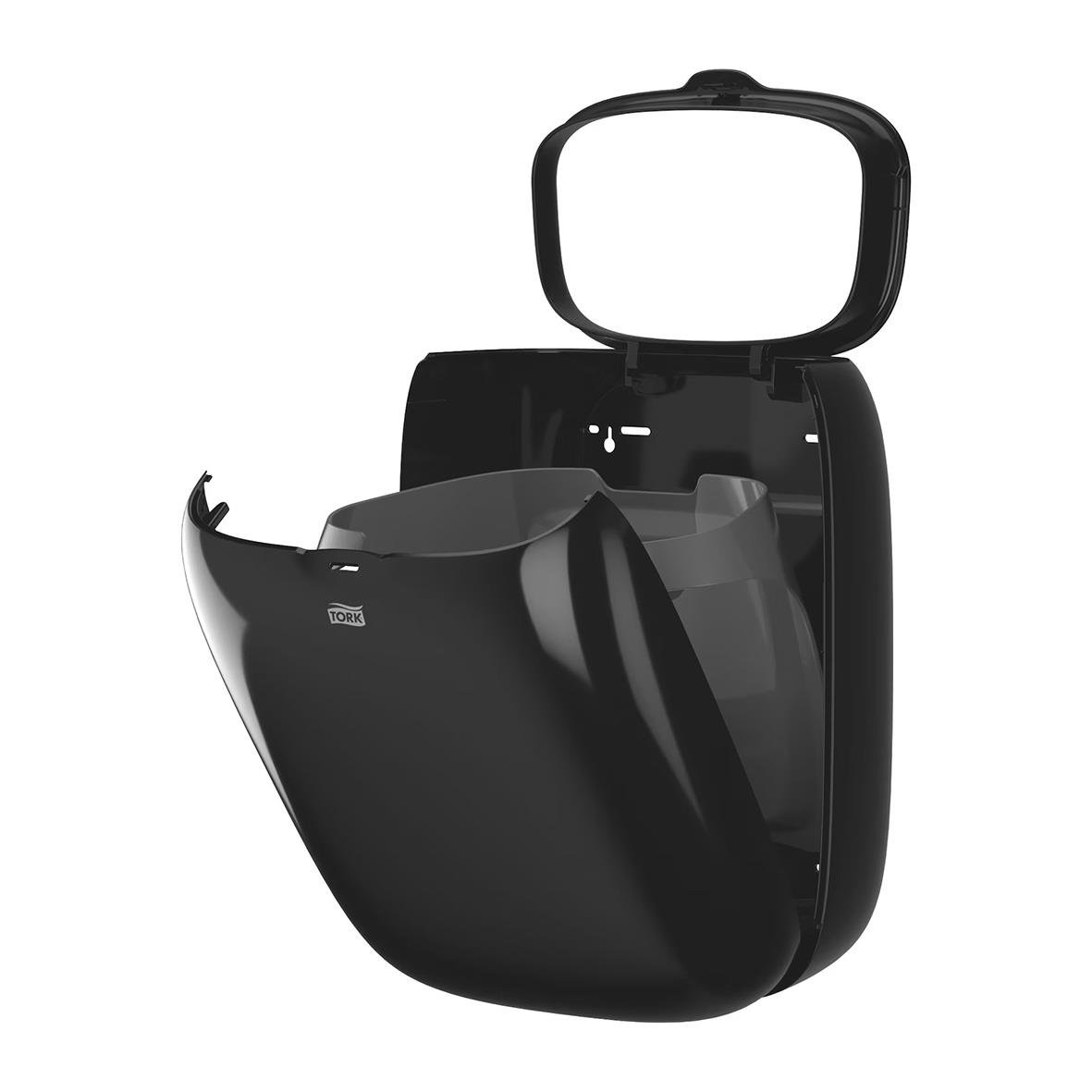 Svart papperskorg Tork B2 20L i öppet lock