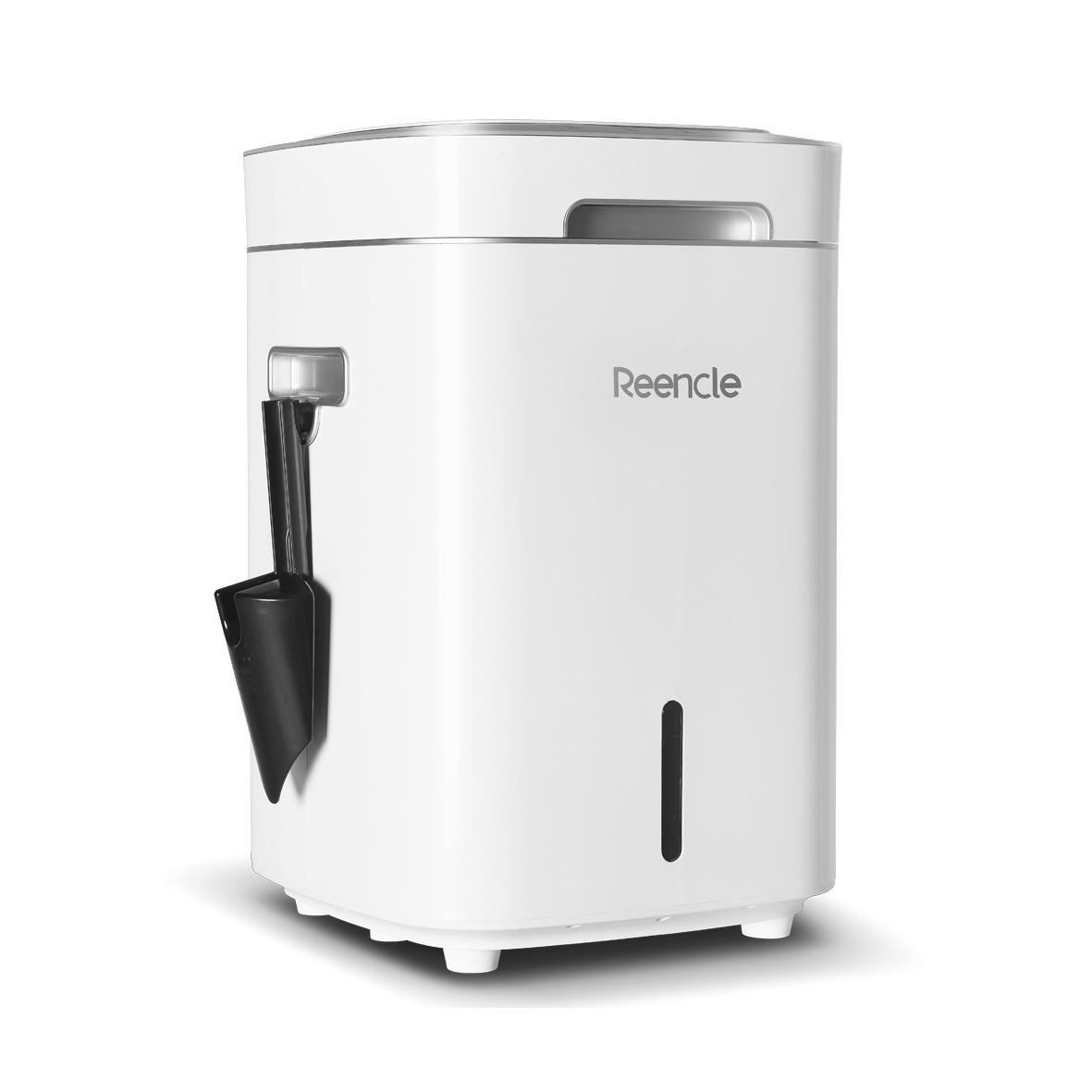 Vit kompostkvarn Reencle Prime Vit med svart skopa och indikator