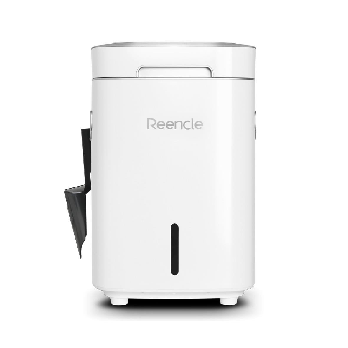 Vit kompostbehållare Reencle Prime med lock och sidor för att samla matavfall