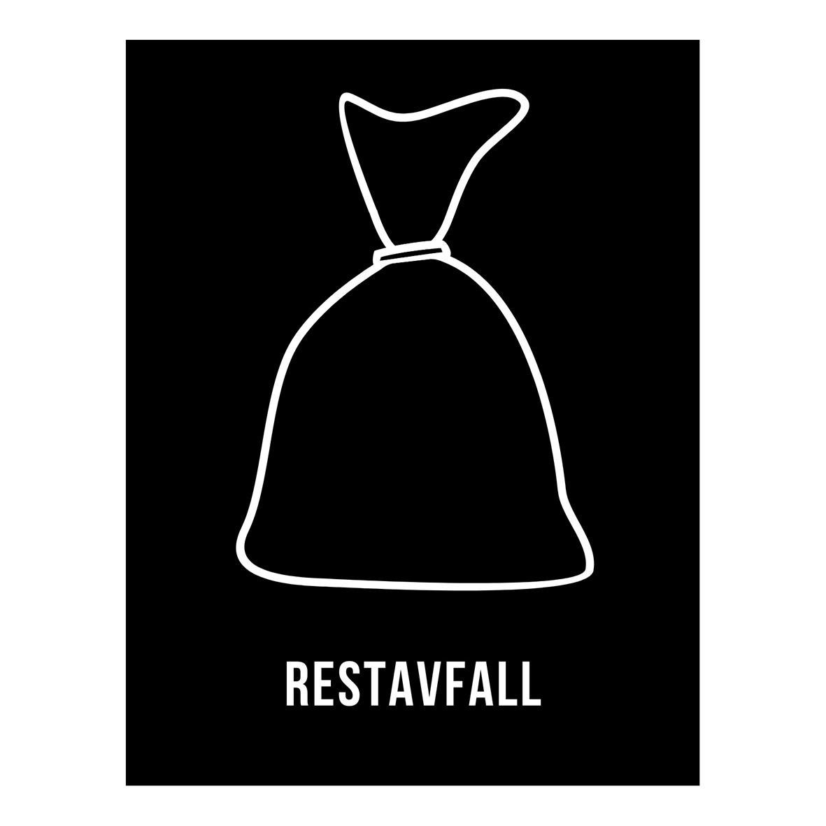 En enkel vit linjeillustration av en påse med texten RESTAVFALL under påsen