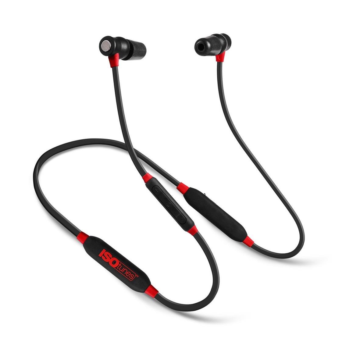 Hörselpropp Isotunes Xtra 2.0 BT trådlösa in-ear hörlurar med svart och rött design