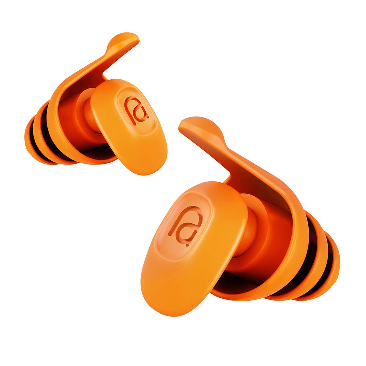 Orange hörselskydd med svarta ränder för ljudskydd på jobbet