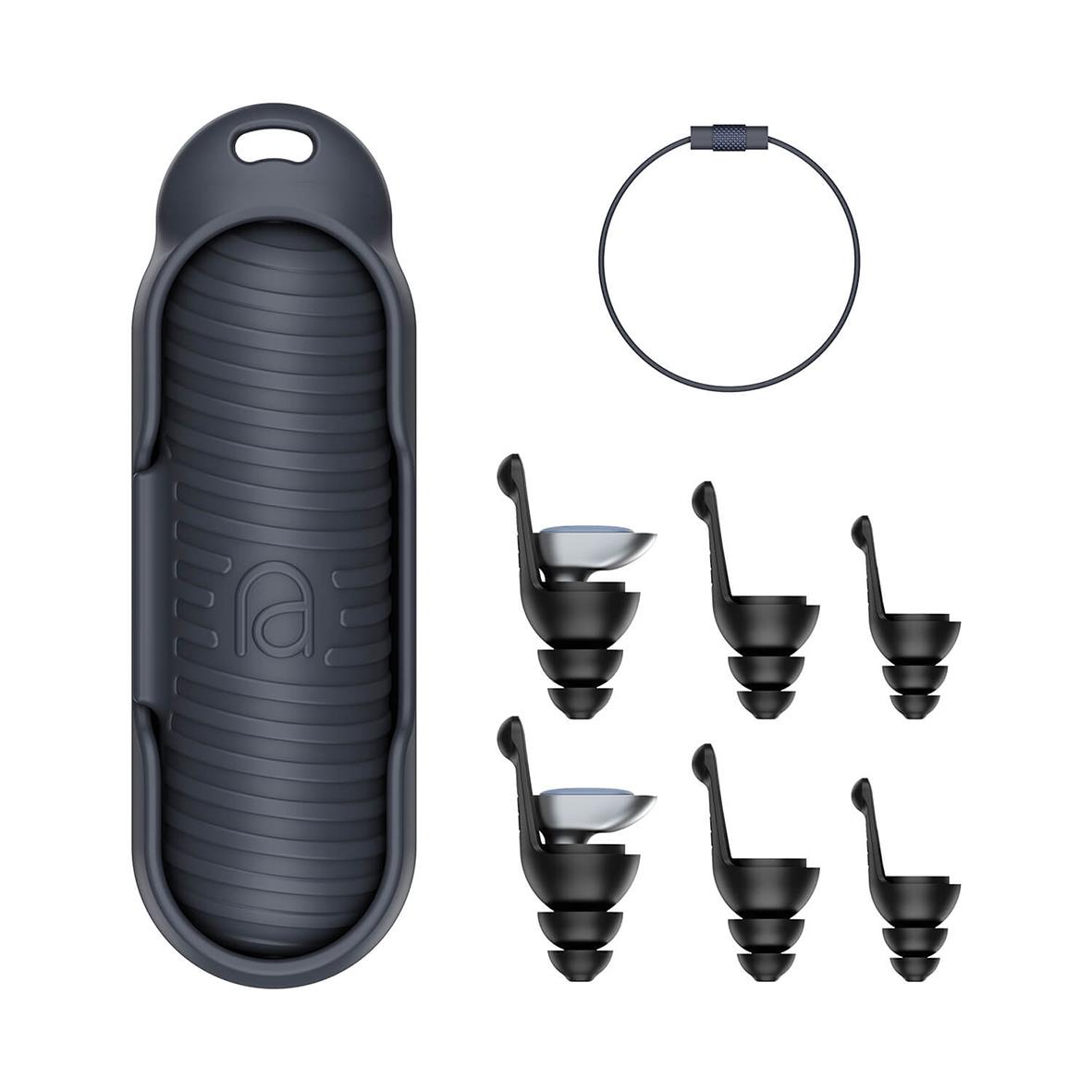 Öronproppar och hörselskydd i svart med tillbehör för ljuddämpning