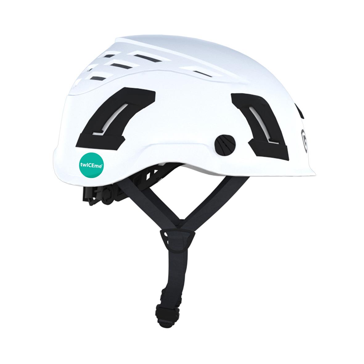 Vit skyddshjälm Guardio Armet med svart justerbar hakrem och ventilation