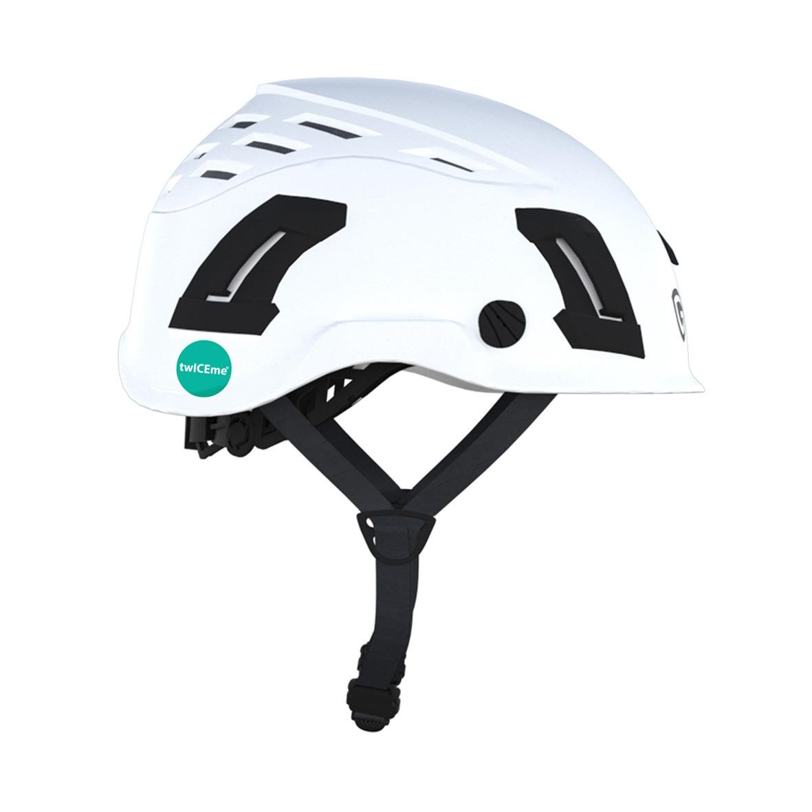 Vit skyddshjälm Guardio Armet med svart justerbar hakrem och ventilation