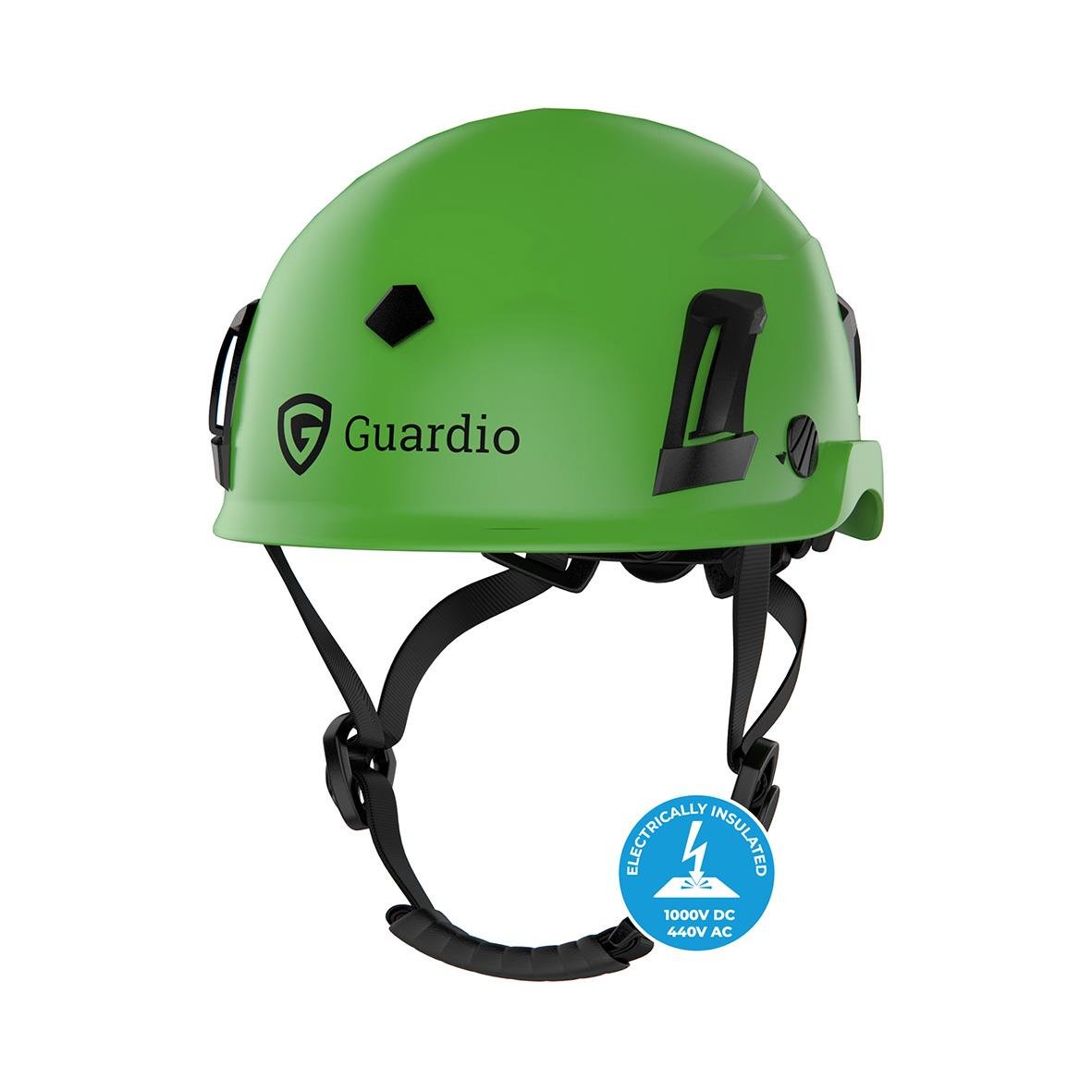 Grön skyddshjälm Guardio Armet Volt med justerbar haka och hörselskydd