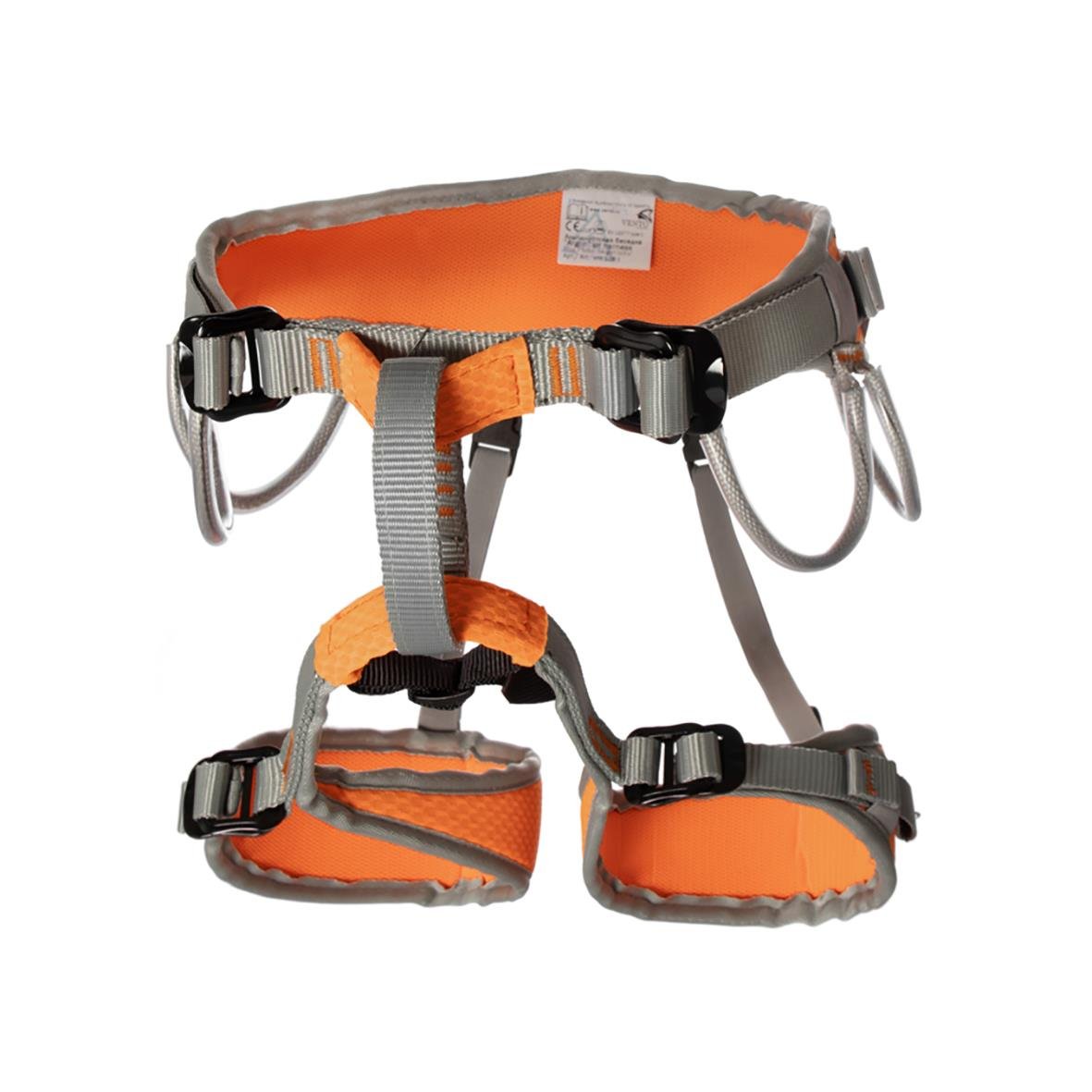 Klättersele Argon Toxic One Size i orange och grå med justerbara remmar och metallklämmor