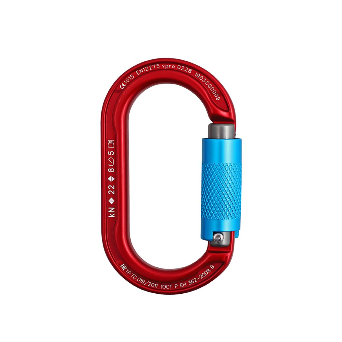 Röd låskarbin Ozone Automatic med blå lås och karbinhake