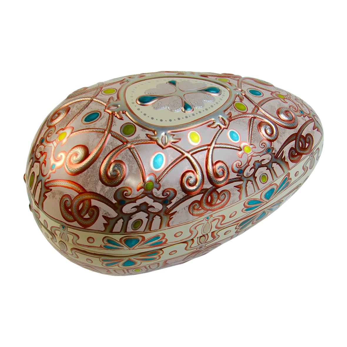 Påskägg i Fabergé-stil med dekorativa mönster och färgade detaljer, 750g