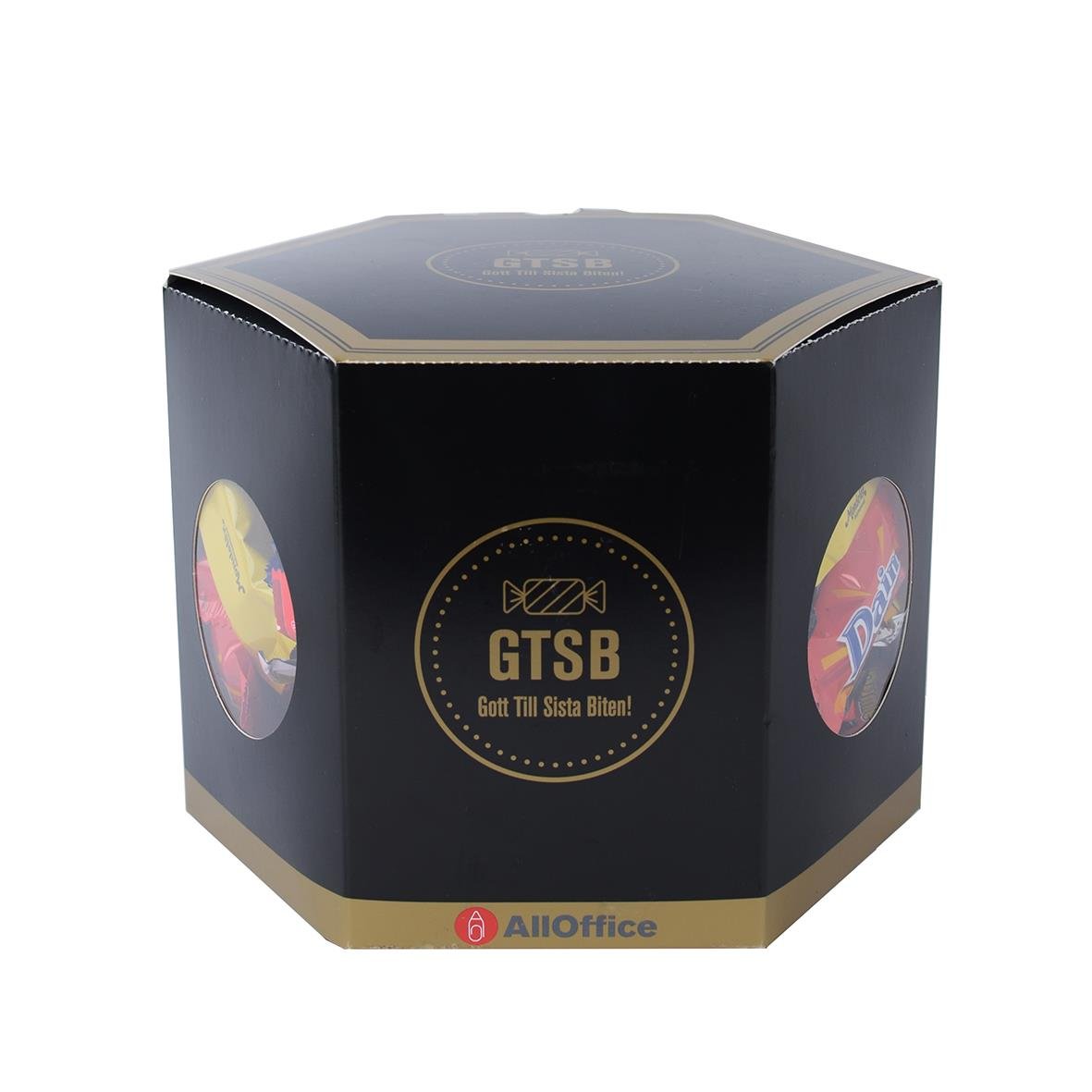 Svart och guldfärgad box med godis från AllOffice GTSB 1000g