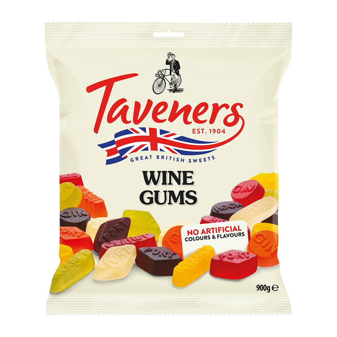 Godis Tavener Vingummi 900g påse med olika färgade vingummibjörnar och text om naturliga färger