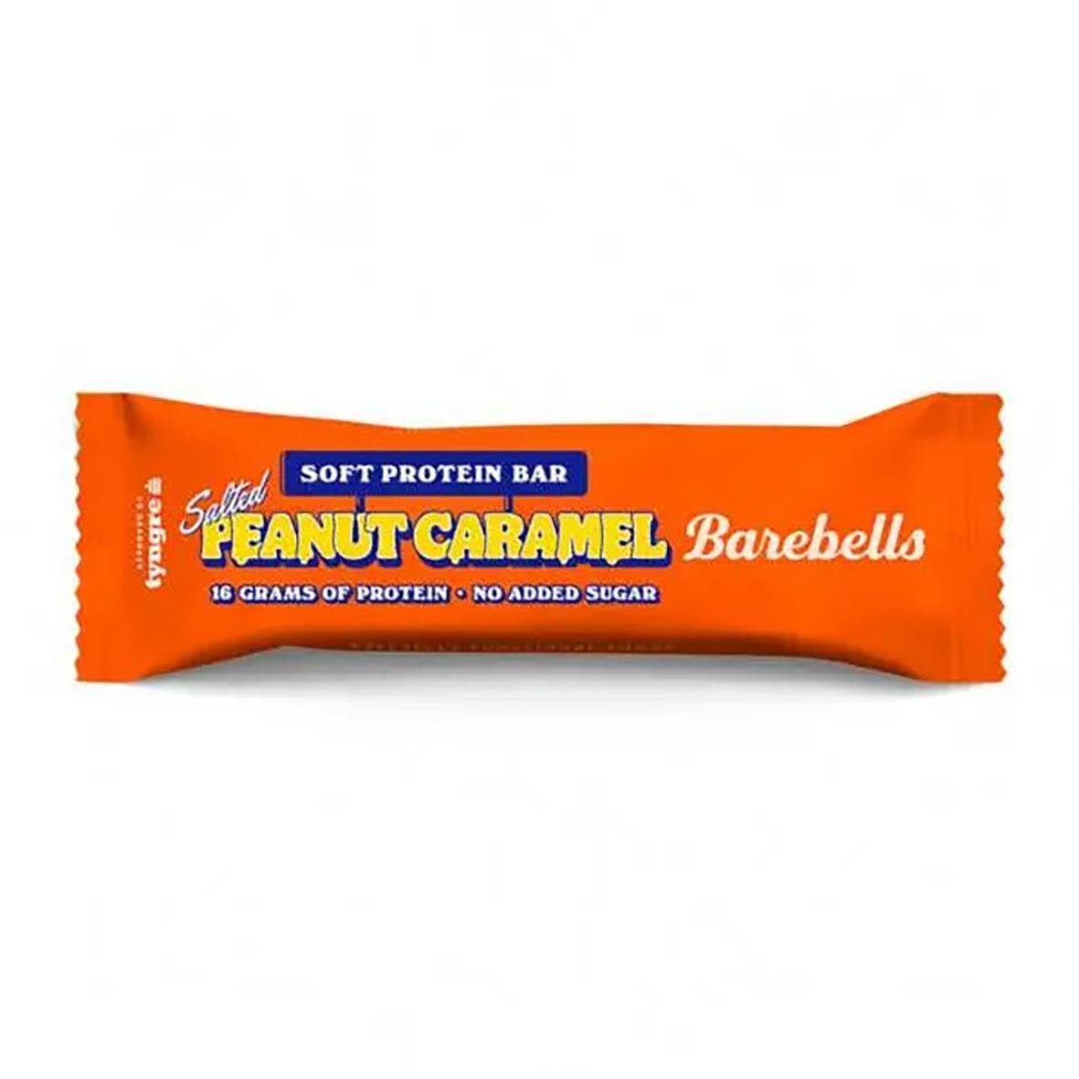 Proteinbar Barebells Salted Peanut Caramel 55g i orange förpackning med blå och gula text