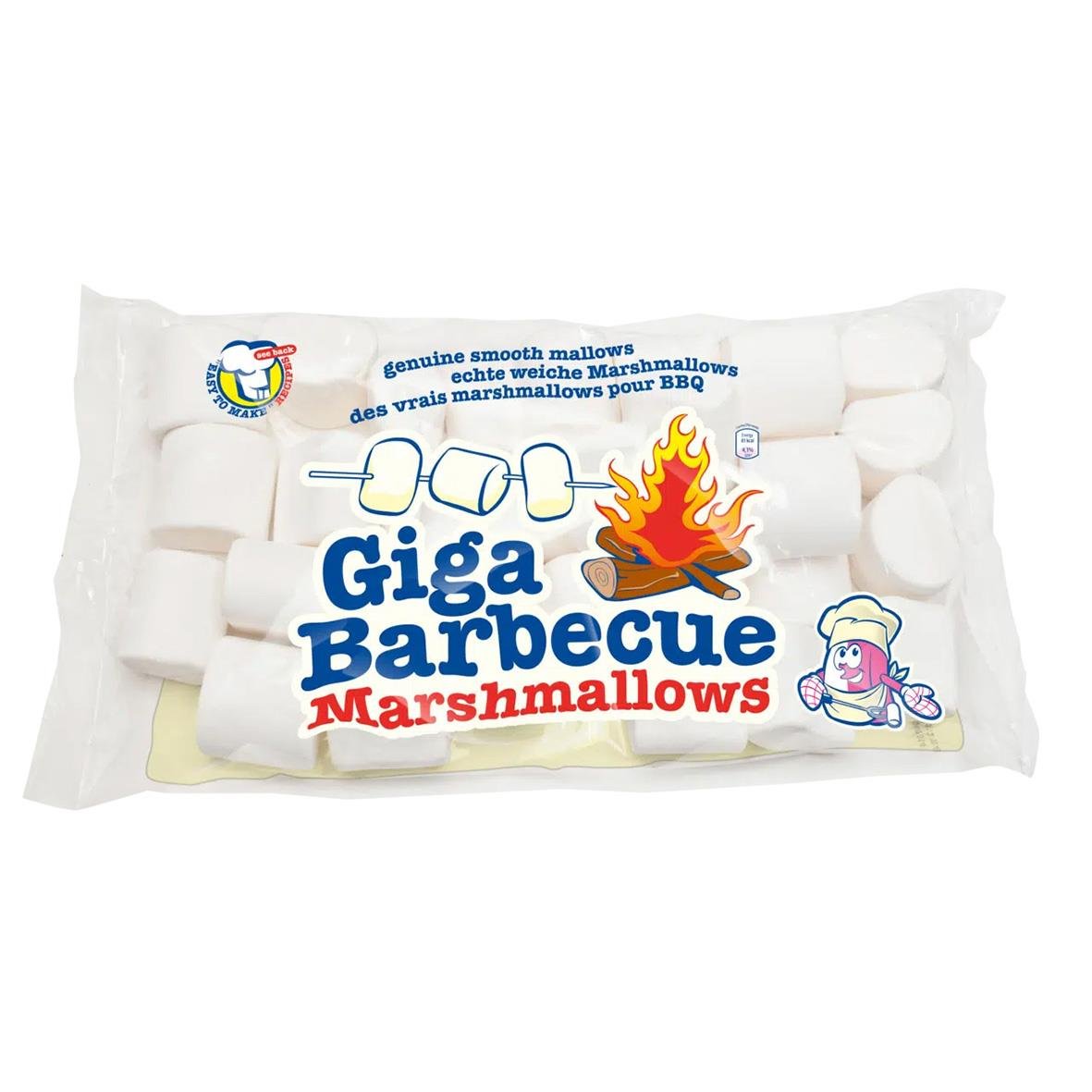 Giga BBQ Marshmallows 750g paket med stora, mjuka marshmallows för grillning
