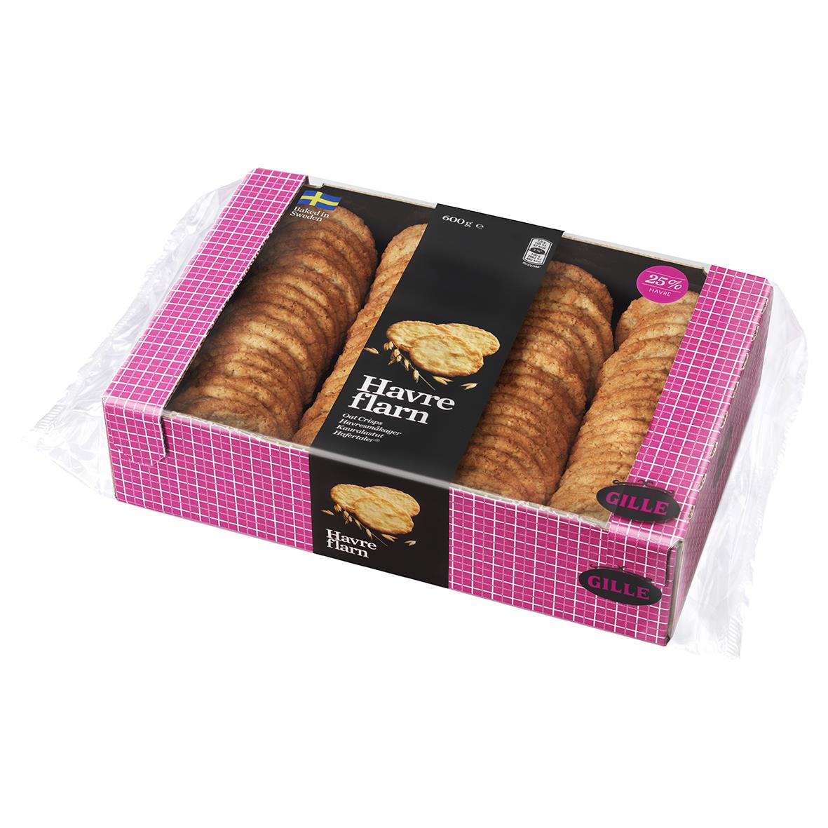 Gille Havreflarn kakor i rosa och svart förpackning