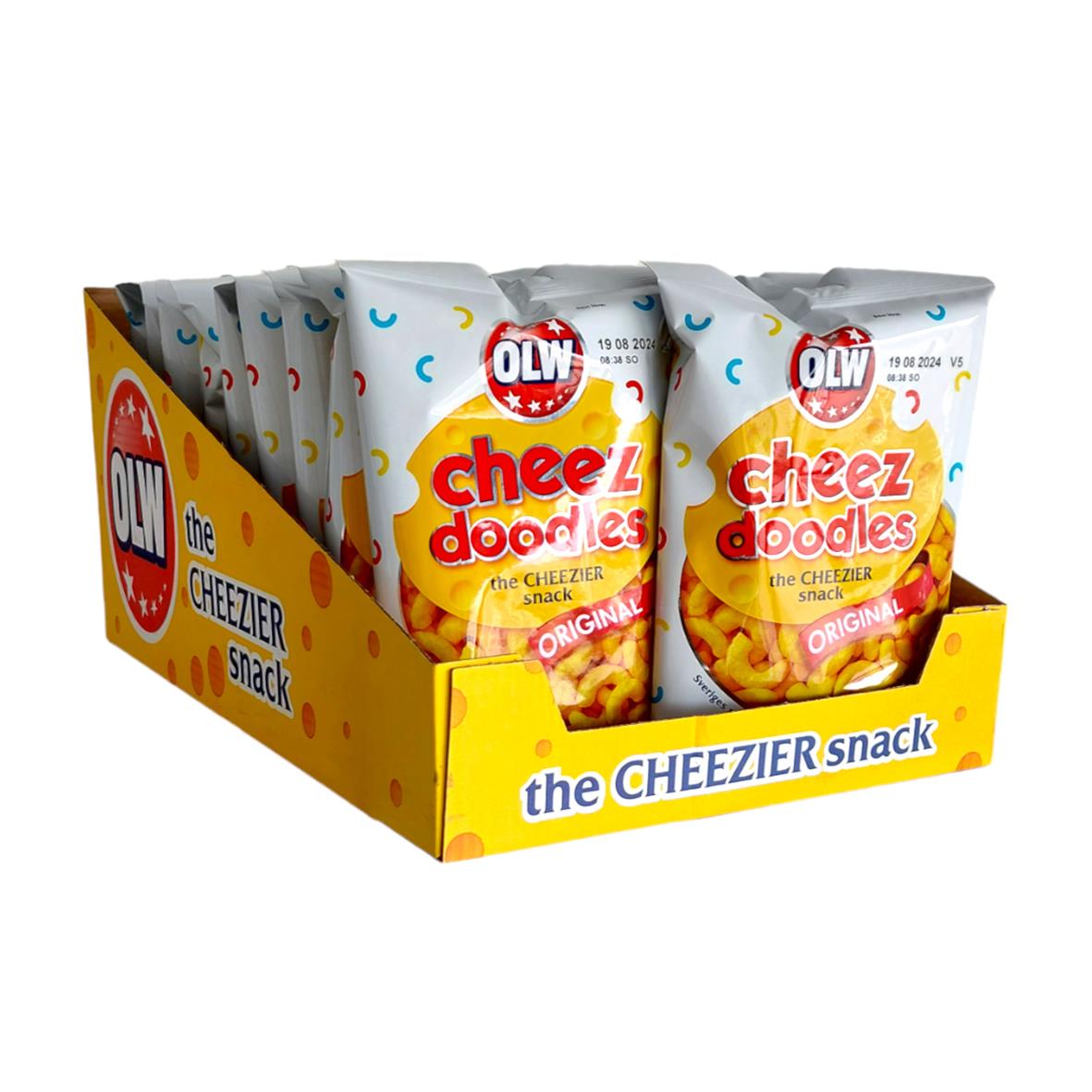 Förpackning med OLW ostbågar Cheez Doodles i 20x35g förpackningar