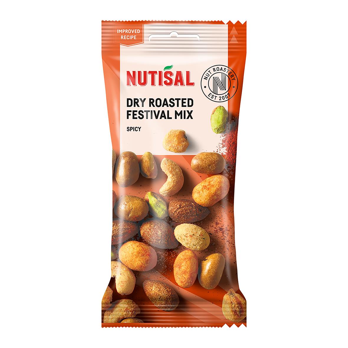 Nötter Nutisal torrrostad festivalmix 60g, blandning av kryddade nötter i påse