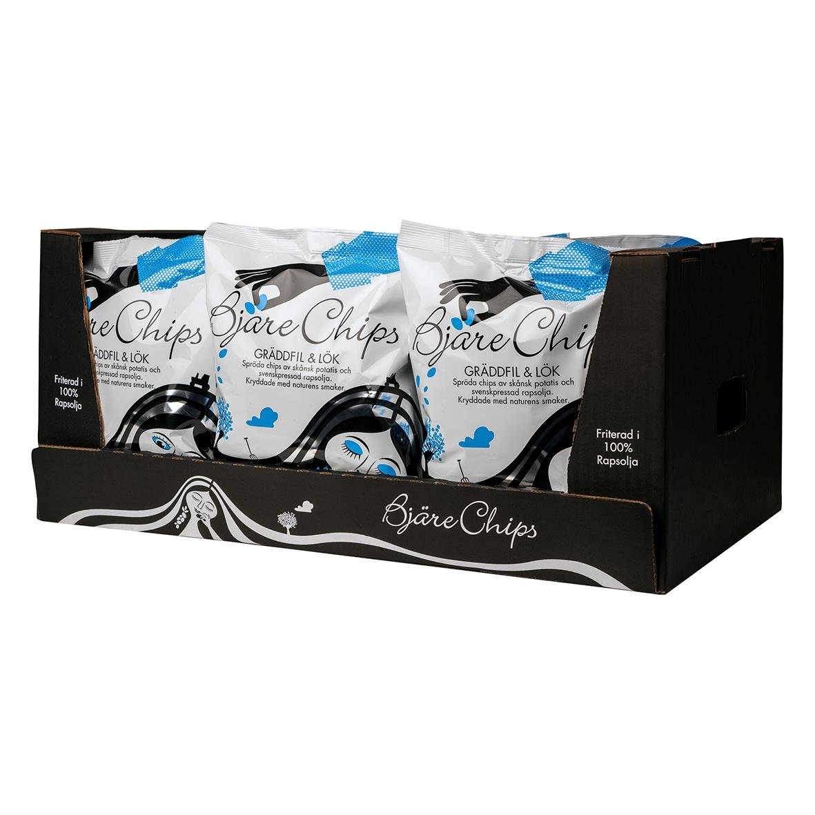 Bärbar display med flera påsar Chips Bjärechips Sourcream & Onion 40g