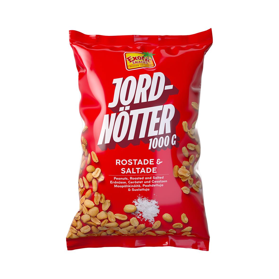 Rostade och saltade jordnötter i röd påse från Exotic Snacks 1000g