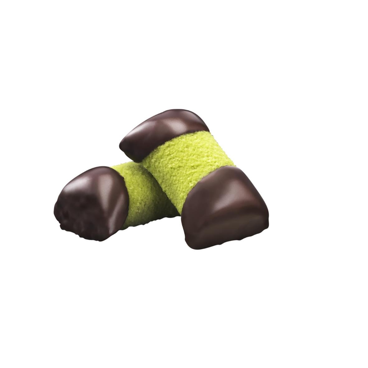 Tre punschrullar med grönt och chokladöverdrag