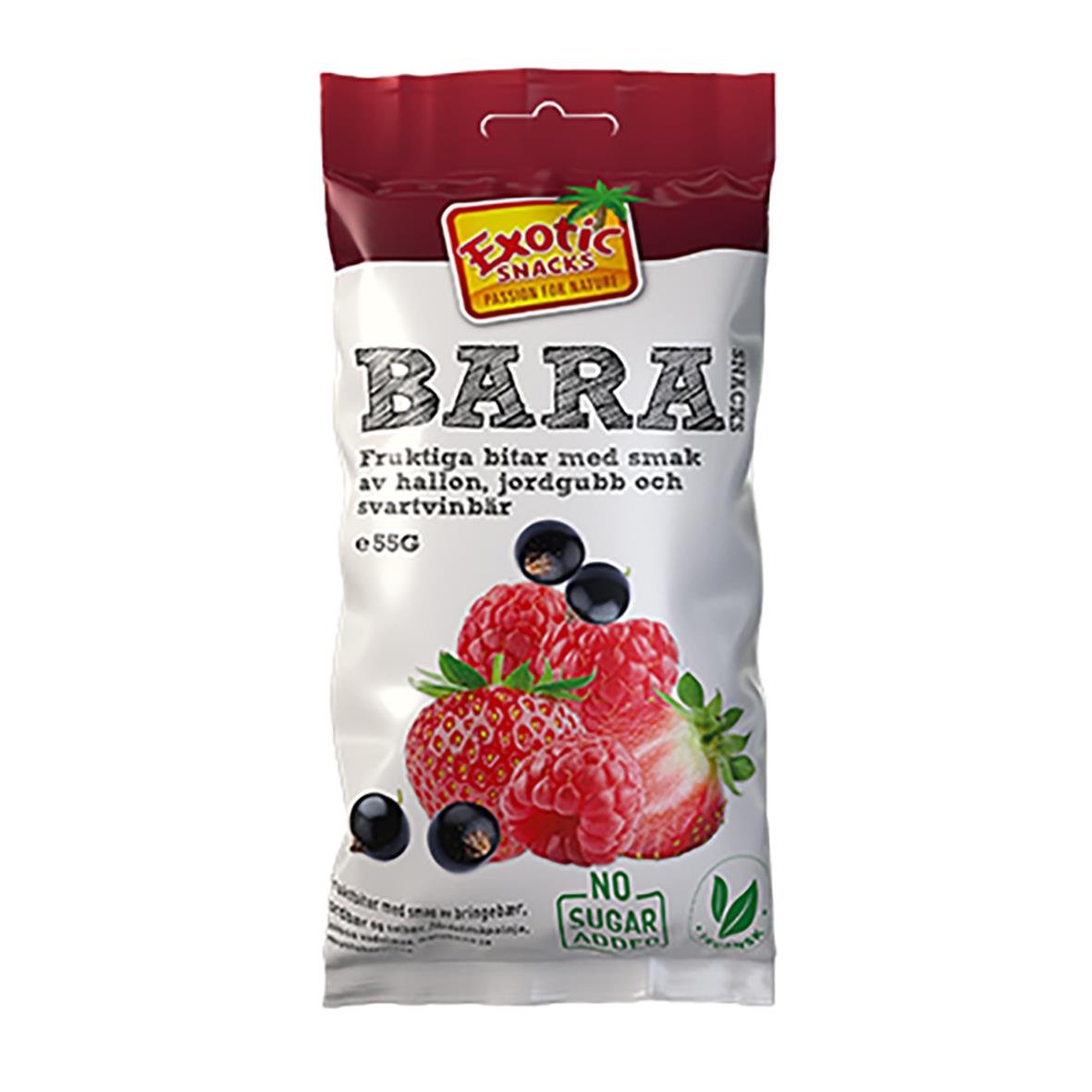 Torkad Frukt Exotic Snacks Bara JordgubbHallonSvartvinbär55g