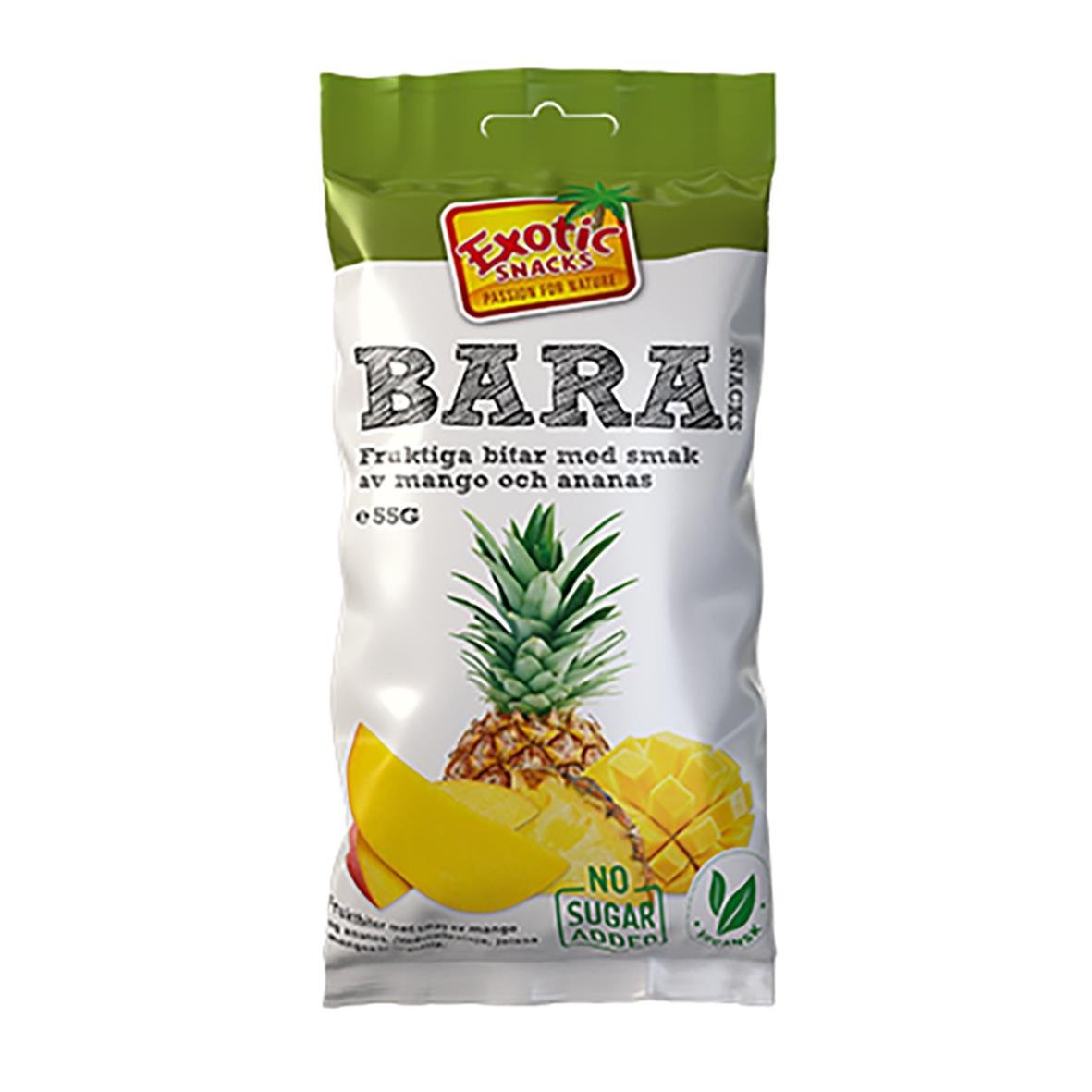 Torkad mango och ananas i påse från Exotic Snacks Bara Mango Ananas 55g