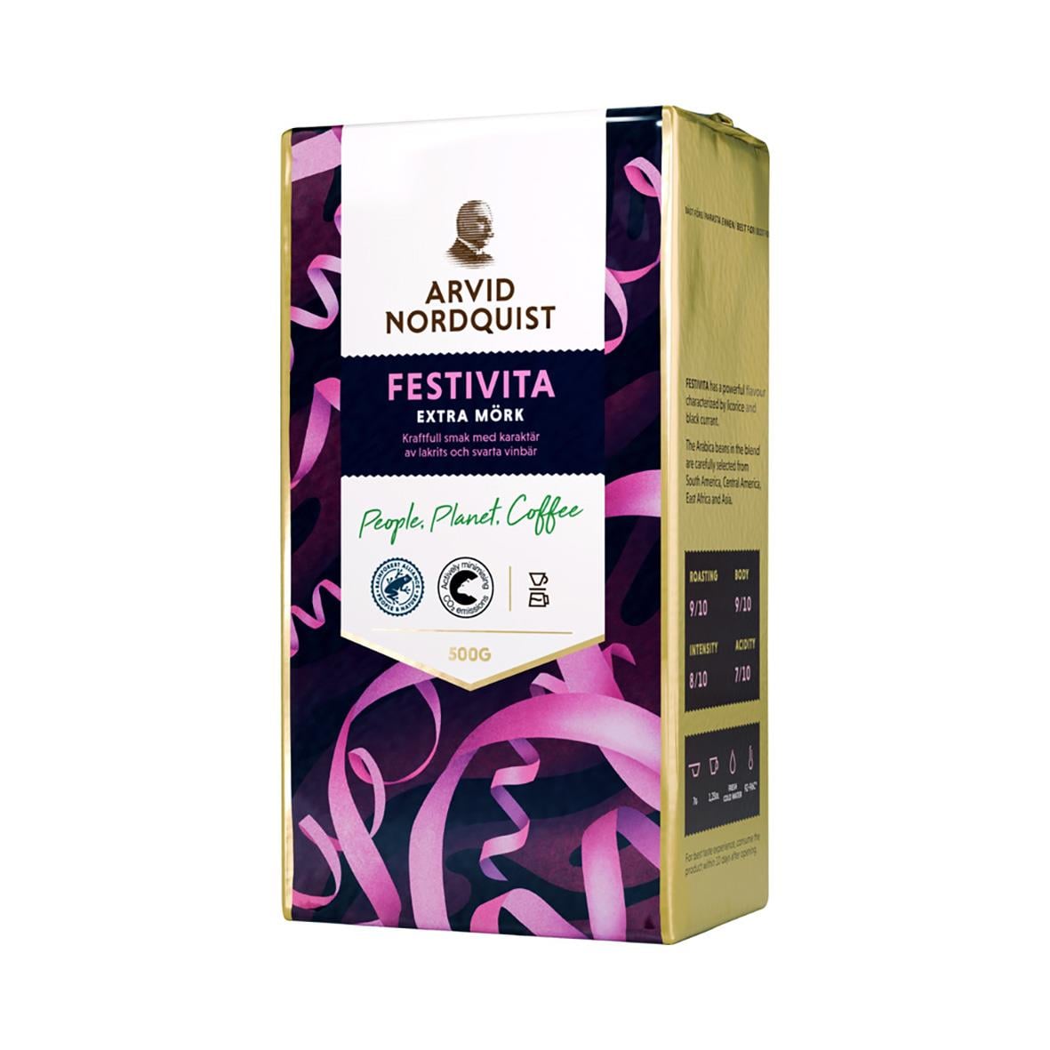 Förpackning av Arvid Nordquist Festivita extra mörk bryggkaffe 500g