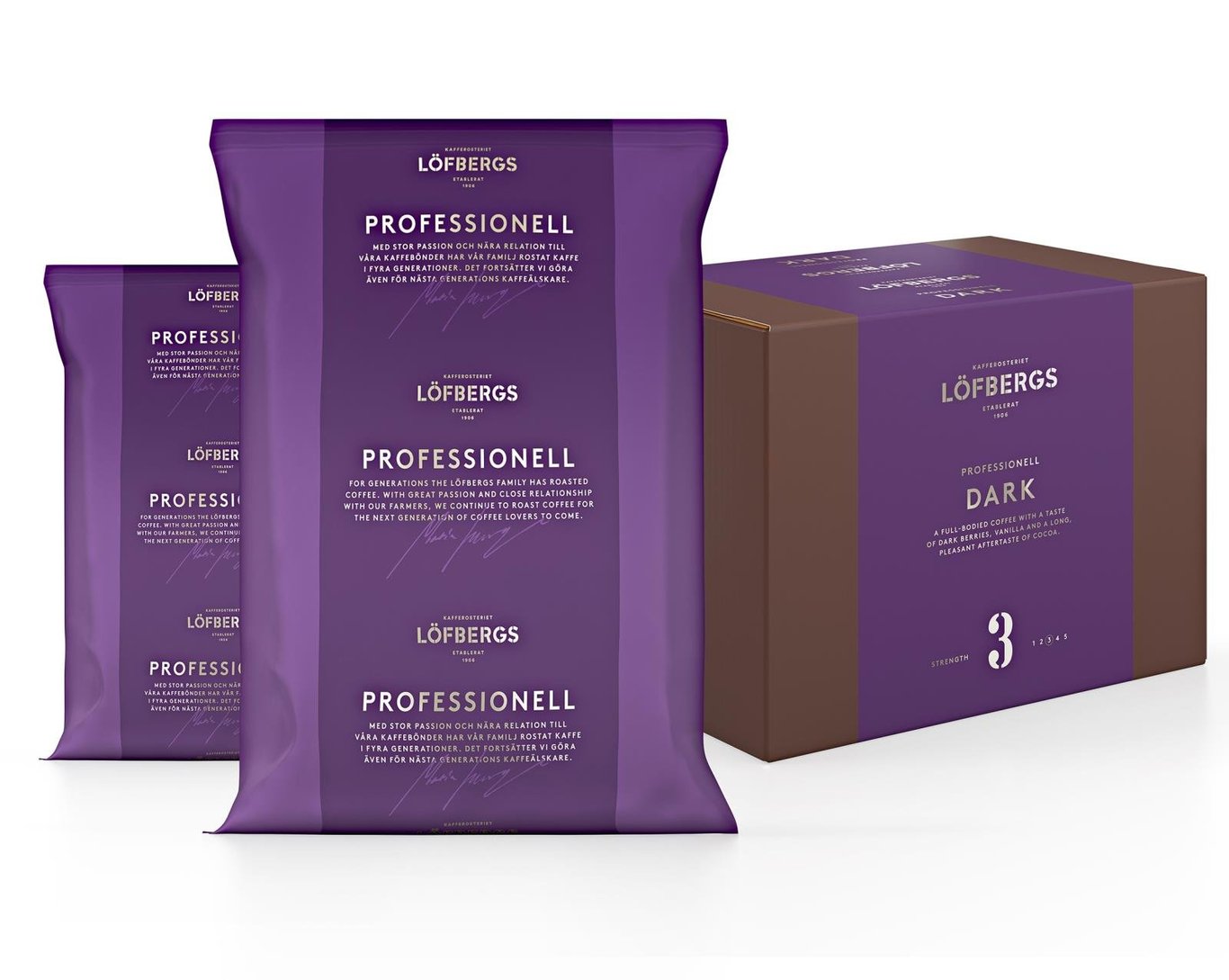 Löfbergs Espresso Grande Automat 1000g kaffepaket i lila för professionell användning