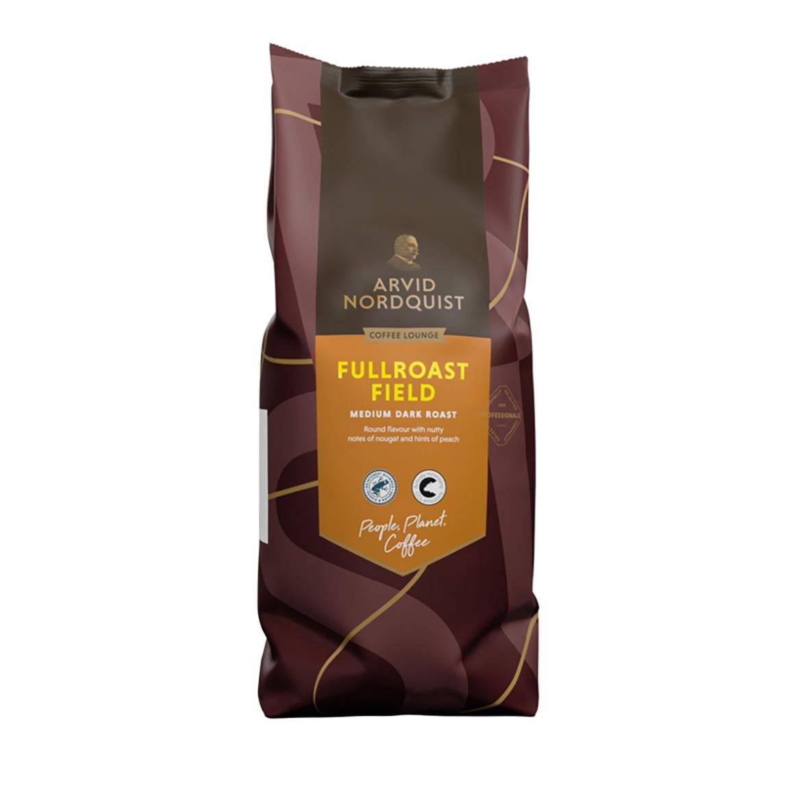 Kaffe Arvid Nordquist Fullroast Field hela bönor 1000g i mörkbrunt påse