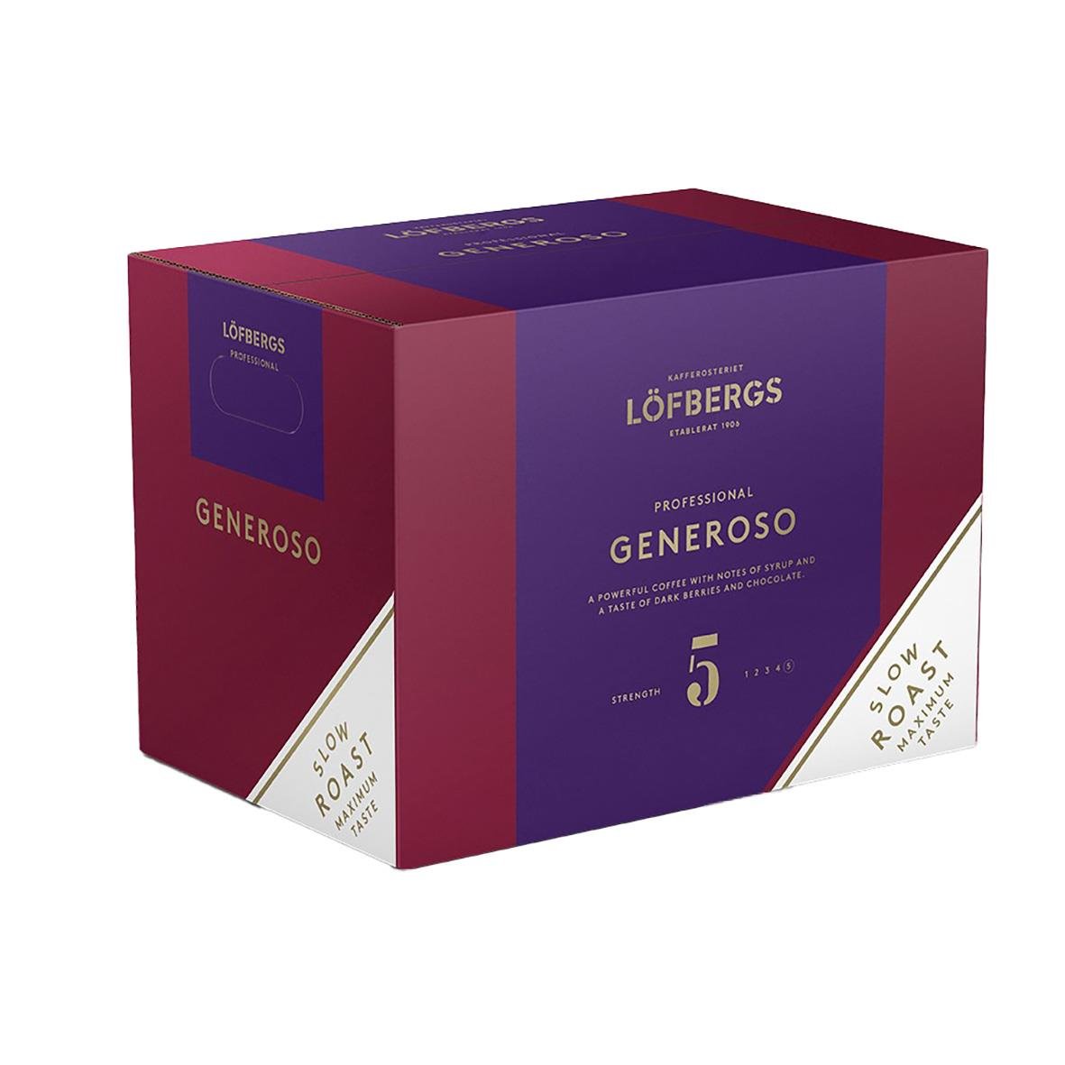 Kaffe Löfbergs Generoso hela bönor 1000g i en färgglad förpackning