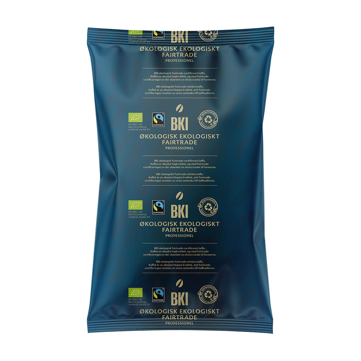 Förpackning av ekologisk, fairtrade mörkrostad malet kaffe 1000g