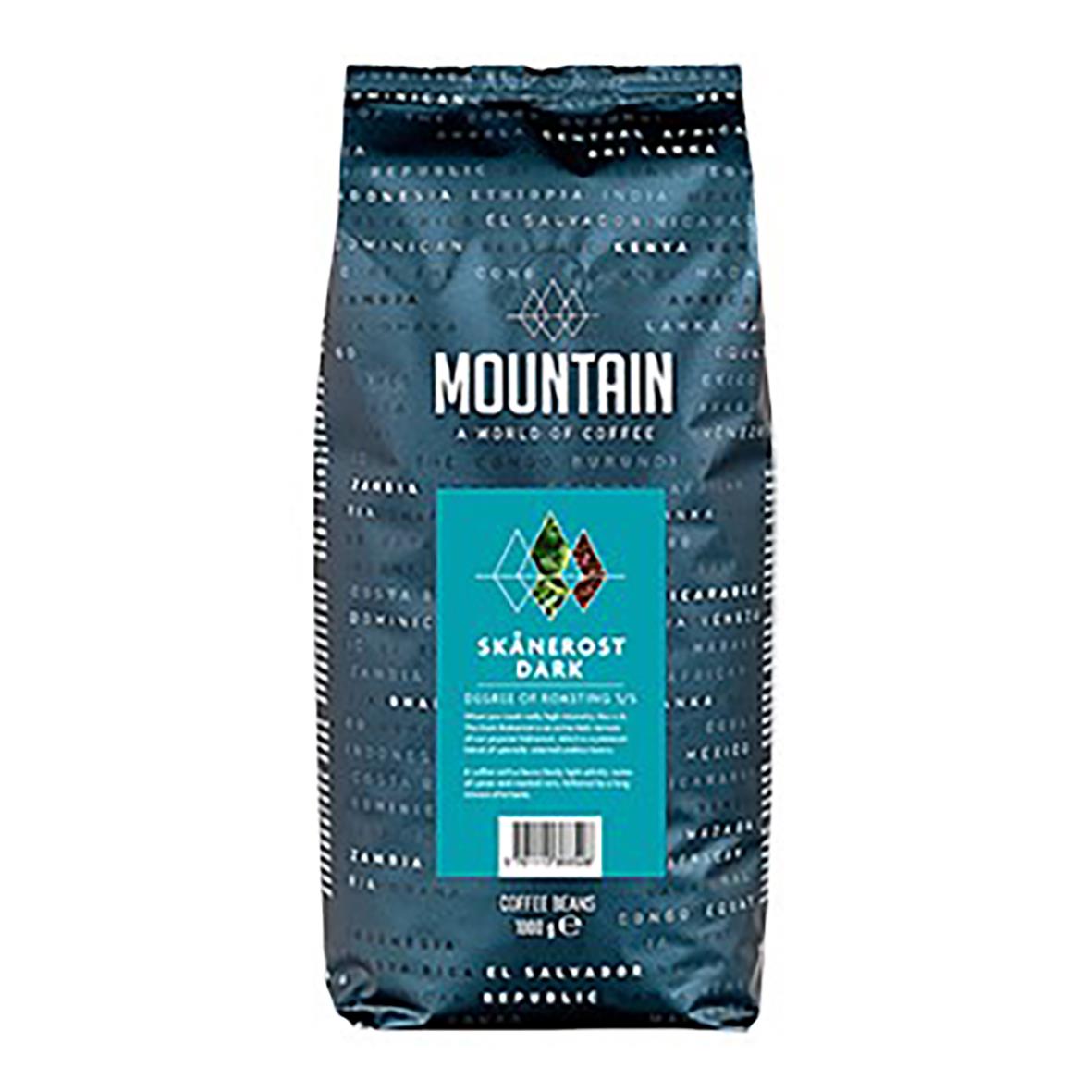 1000g hela mörkrostade kaffebönor från Mountain Skånerost