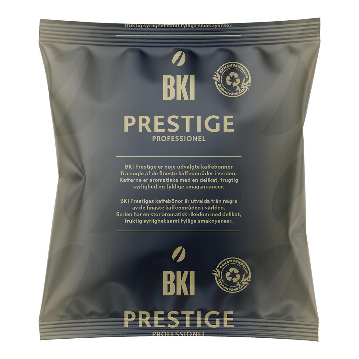 Förpackning av BKI Skånerost Mellanmörk Kannbrygg kaffe 100g med svart och guld design