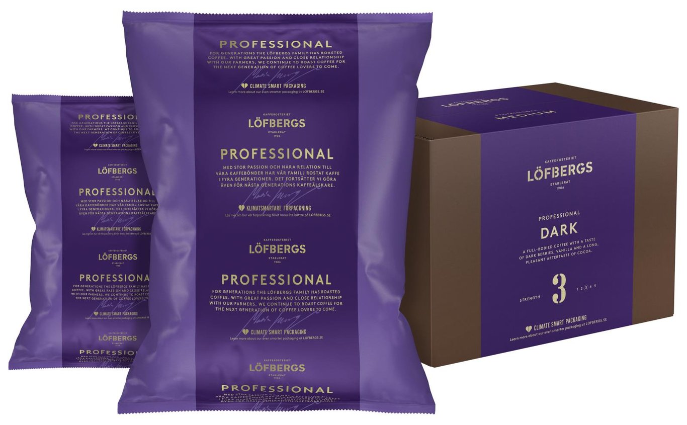 Löfbergs mörk kaffepaket och termosbrygg på 125g
