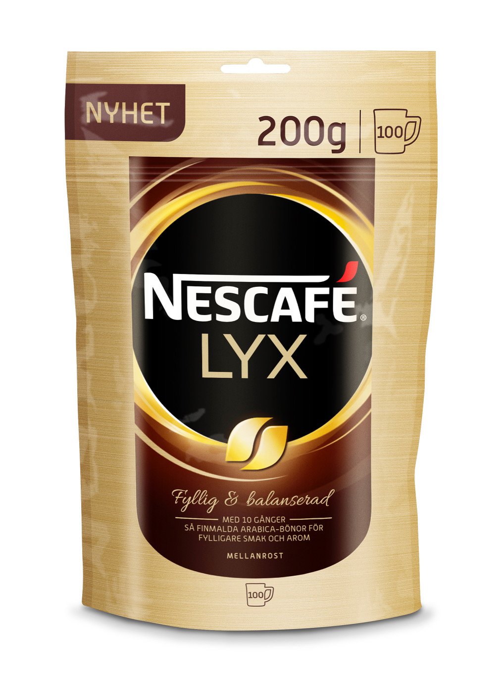 Nescafé Lyx Mellanrost 200g softpack, snabbkaffe med fyllig smak och balanserad arom