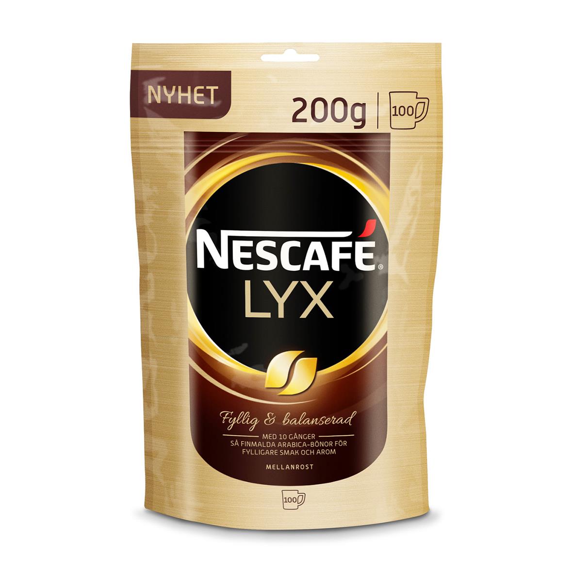 Nescafé Lyx Mellanrost 200g softpack, snabbkaffe med fyllig smak och balanserad arom