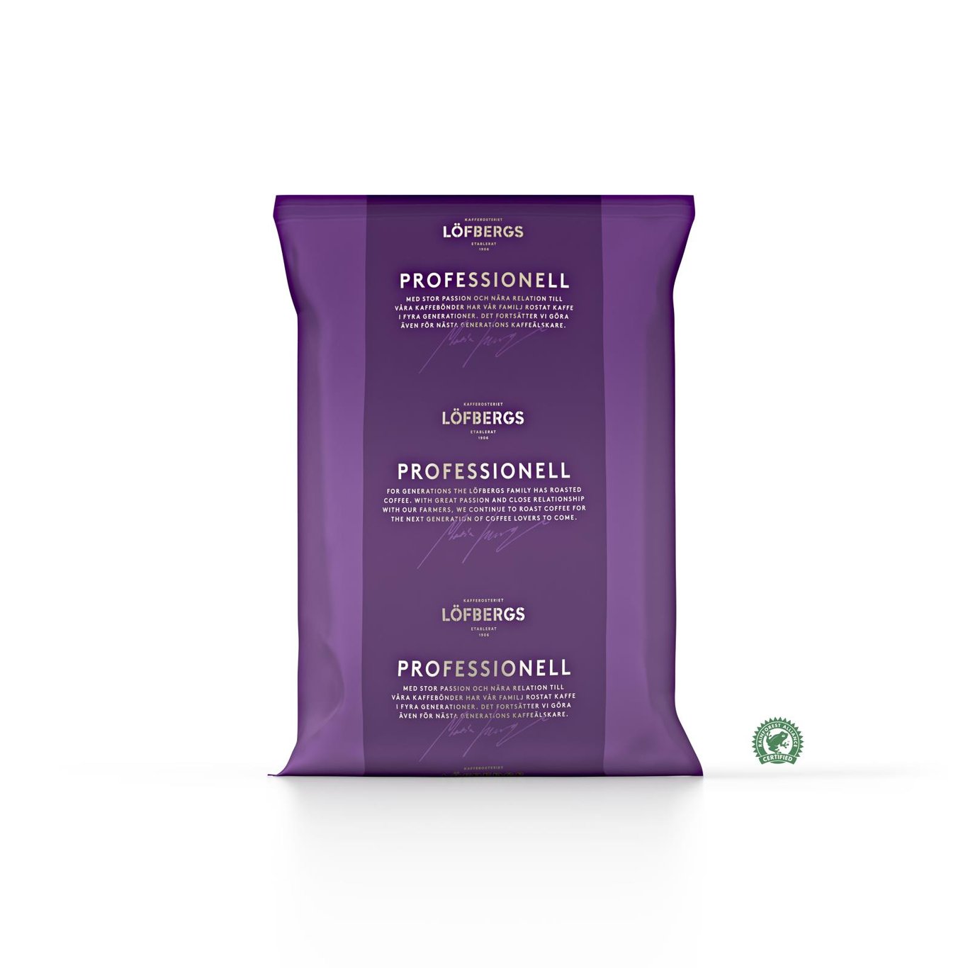 Löfbergs Fazenda hela kaffebönor i 1000g förpackning i lila färg