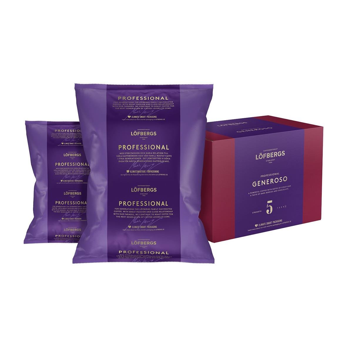 Löfbergs Generoso kaffepaket med 100g kannbrygg, inklusive två påsar och en box