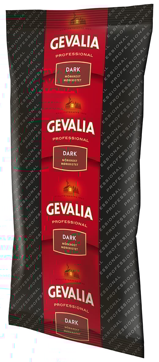 Förpackning av Gevalia Dark Intensivo kaffe i 1000g paket med svart och röd design